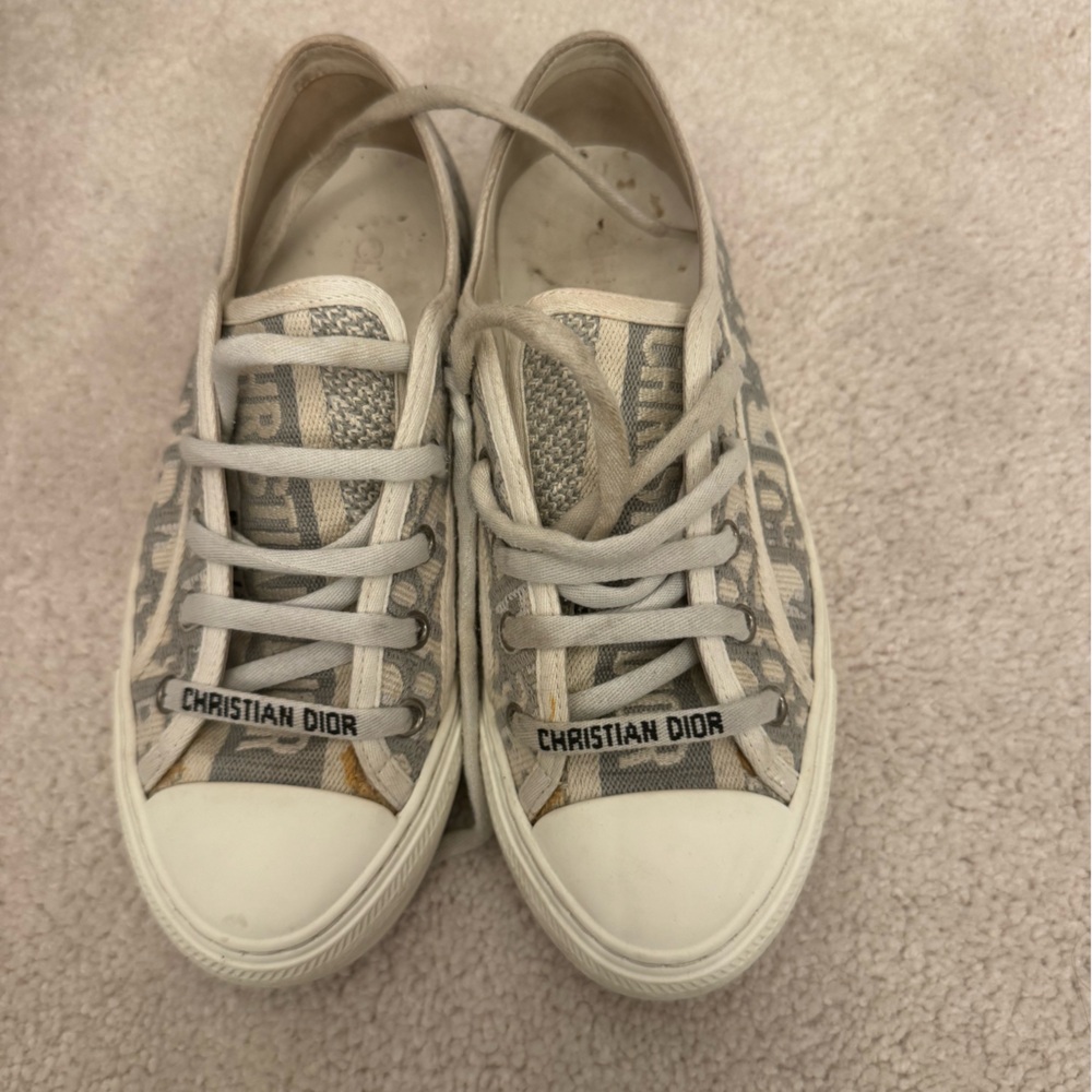 Dior Monogram Canvas Sneakers in Gray and Cream